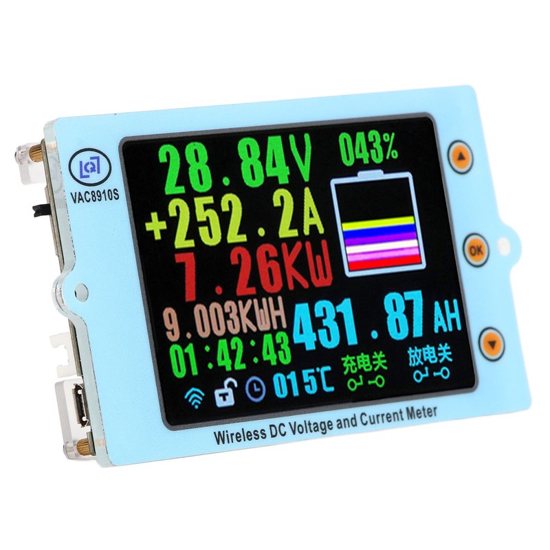 Wireless Voltmeter Coulometer Battery Monitor Temp Power Capacity Meter with