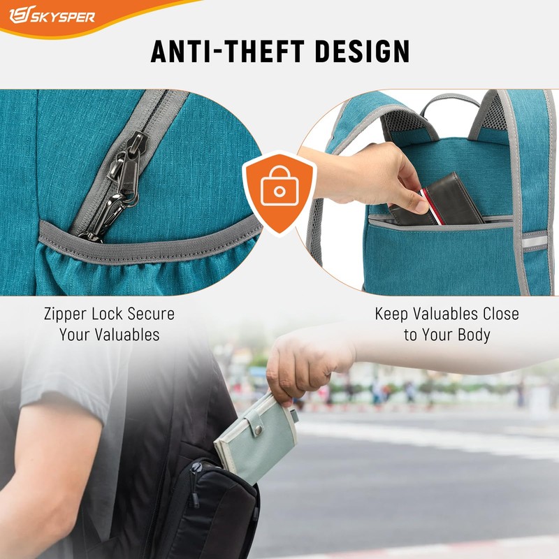 SKYSPER Anti Theft Hiking Backpack RFID Packable Travel Daypack Lightweight