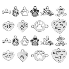 Ipotkitt 100pcs Antique Silver Cat Dog Pet Charms Alloy Cute Pet Theme Tibetan Dog Charms for Jewelry Making Bracelets
