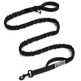 OutdoorMaster Bungee Dog Leash, Heavy Duty Dog Leash with Shock Absorption, 2 Padded Handles Training Leash, Improved Dog Safety and Comfort - Black Upgraded, 6 FT