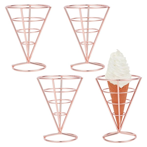 MAYJOYDIY 4 Pcs Rose Gold Stainless Steel Pizza Cone Holder