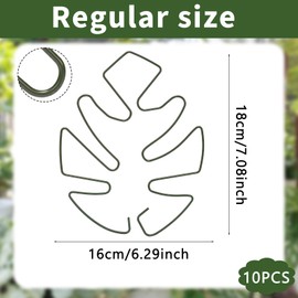 10 Pack Monstera Plant Stakes, Durable & Unique Monstera-Shaped Support, Turtle Shell Clamp Design for Indoor Outdoor Climbing Plants, Stabilize Stems for Healthy Growth (Green, 7.08" x 6.29")