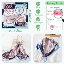 WUZININGLE 100% Mulberry Silk Head Scarf for Sleeping 35"x35" Square Silk Hair Scarf for Women Lightweight Bandana Large Pink Neckerchief