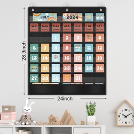 Retro Classroom Calendar Pocket Chart for Kids Learning with 121 Cards, Classroom Calendar Set, Classroom Pocket Calendar Chart for Preschool Elementary Classroom Must Haves Supplies