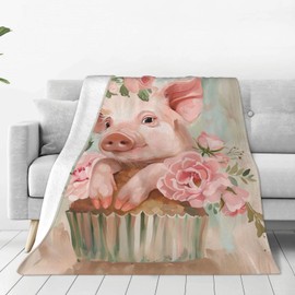 Bidesk Pig Blanket - Soft Cozy Flannel Throw, Cute Cupcake Piglet, Warm Lightweight Fuzzy Comfort for Couch, Bed, Travel, and Outdoor Lounging 60"x50"