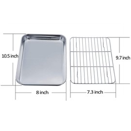 TeamFar Toaster Oven Tray and Rack Set, 9.3’’ x 7’’ x 1’’, Stainless Steel Toaster Oven Pan Broiler Pan, Non Toxic & Healthy, Easy Clean & Dishwasher Safe