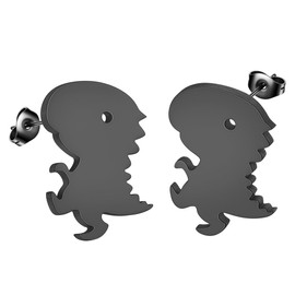 Dinosaur Earring Stainless Steel Minimalist Laser Cut T Rex Stud Earrings for Women Men Animal Jewelry Gift (black)