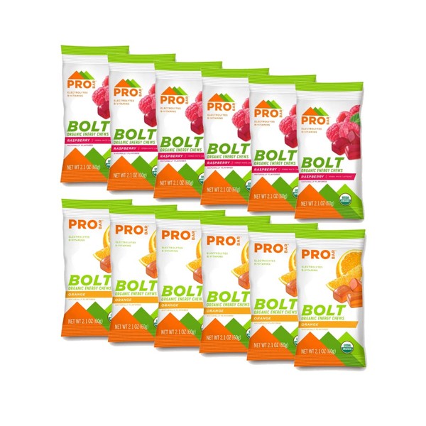 Probar Bolt Organic Energy Chews Orange and Raspberry - Six of Each Flavor, Box of 12 …