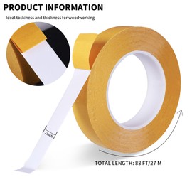 Kwtpsg Double Sided Woodworking Tape - 1 Inch x 88 FT Heavy Duty Adhesive Tape for Carpentry, Cabinet Installation, Trim Projects Residue-Free Bonding Tape (1 Pack)