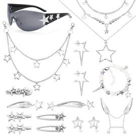 IHFAIO Y2k Accessories, 17 Pcs Y2K Set, Y2K Sunglasses, Star Necklace, Earrings, Pant Chain, Hair Clips, Bracelet, Y2K Accessories Women