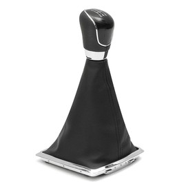 car passion Gear Knob Set (Gaiter + Gear Knob + Chrome Frame) Compatible with Ford Fiesta MK7 Focus MK2 MK3 B-Max S-Max Kuga Galaxy MK3 Black Stitching 5 Speed Complete Set Replacement Part