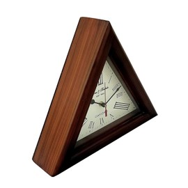 Wooden Brown Triangular Wall Clock - Vintage Nautical Style Roman Number Silent Wall Clock - Mid Century Modern Operated Mantel Wall Hanging Clock for Living Room, Kitchen, Bedroom