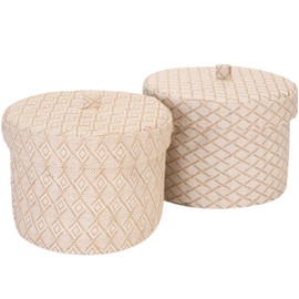 Sea Team 2 Pack Cotton Linen Storage Basket Cute Round Box for Toiletry Toy Sundry Item 5 Liters Desk Gadget Organizer with Lid(Medium H)