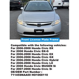FASTCHE Front Bumper License Tag Plate Frame Bracket Holder Compatible with 2006 2007 2008 Honda Civic Front License Plate Bracket Replace # 71145SNAA00 HO1068110