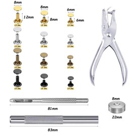 bumnay Leather Rivets Set, 180 Sets Leather Rivets, 3 Sizes Rivet Pliers Set, Metal Rivets Double Cap Hollow Rivets Set with Fixing Tool for DIY Crafts Sewing