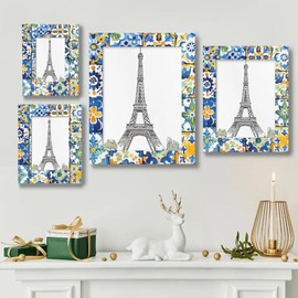 DXTKWL Troditional Spanish Tile Pattern 4x6 Picture Frame, Display Photos 3.5x5.5 without Mat, Elegant Picture Frames Collage Wall Home Gallery Decor