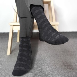 YUEDGE Mens Basic Argyle Black Casual Business Dress Socks For Men 6-10, Mid Calf Everyday Work Breathable Cotton Socks, Multipack, 5 Pairs