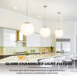 KoKo&Yukina 13.8 Inch Globe Pendant Lighting for Kitchen Island Mid Century Modern Hanging Light Fixture with Milky White Globe Glass Nickel Finish Hanging Ceiling Lights for Dinning Room (Bulb Incl.)