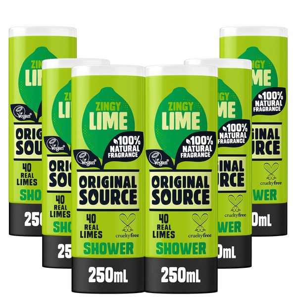 ORIGINAL SOURCE Lime Shower Gel with 100% Natural Fragrance, Vegan Shower Gel, Paraben Free Body Shower Wash, 8.45 Fl Oz (Pack of 6)