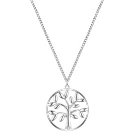 Glanzstücke München Women's Necklace 925 Sterling Silver Rhodium-Plated with Lab Grown Diamond 0.005 Carat Tree of Life Silver Necklace, Diamond