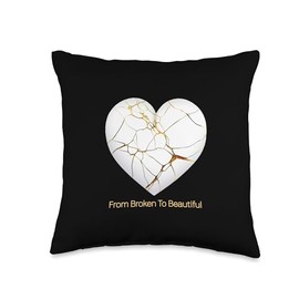 From Broken to Beautiful - Heart Repaired with Gold Throw Pillow