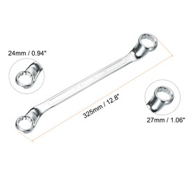 HARFINGTON Offset Extra Long Box End Wrench 24 x 27 mm Metric 12 Point 75 Degree Offset Double End Box Ratcheting Wrench CR-V Polished Long Spanner Tools for Repairs