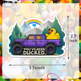 You've Been Ducked Card, Duck Duck Tags, Ducking Game Card, Ducked Tags, Rubber Duck for Tags, Duck Car Design, 35Pack with Round Hole and Rubber Bands (Purple)