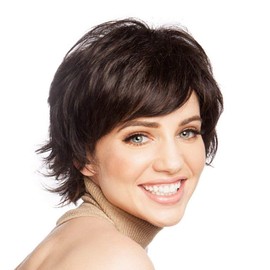 HAIRCUBE Pixie Cut Wig Human Hair Wigs for Women Pretty Short Hair with Bangs Natural Human Hair Wig (Dark Brown)