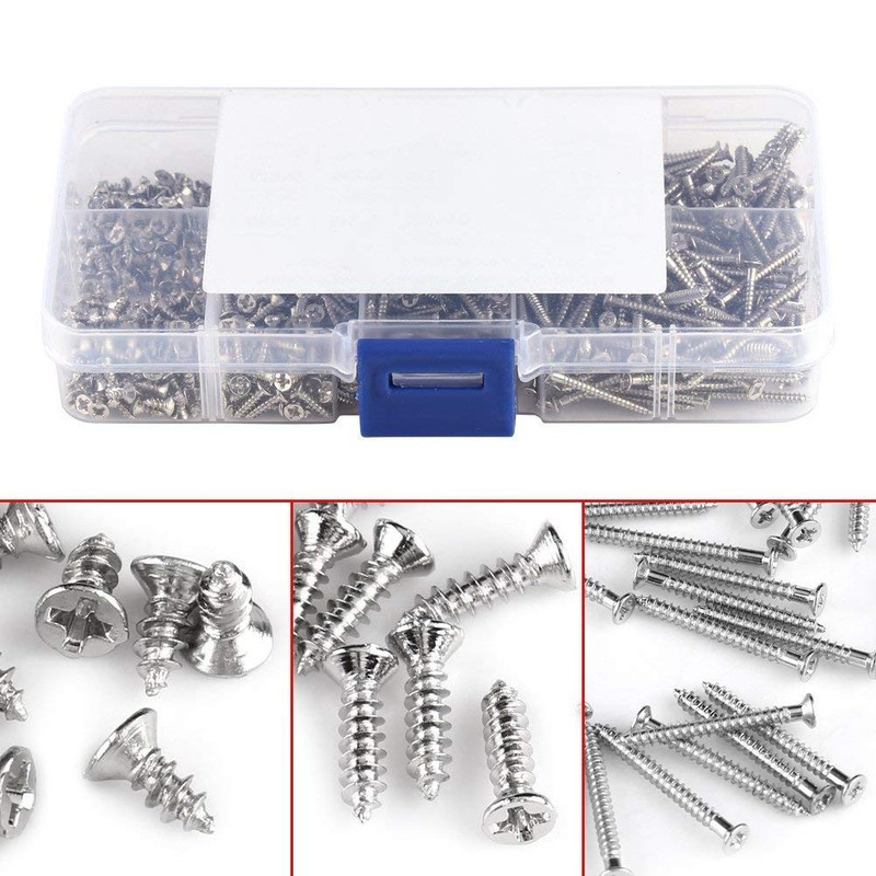 800pcs M2 Cross Drive Self-Tapping Screws Woodworking Fastener with Box