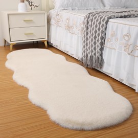 Fluffy Synthetic Rabbit Fur Area Rug Furry Floor mat Machine Washable Non-Slip Backing High Density Floor and Sofa Seat Cushions for Living Room White and Blue 2x6 ft