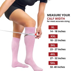 BAMS Plus Size Compression Socks Wide Calf XL XXL XXXL – Graduated Knee-High Support, Viscose from Bamboo Easy-On/Easy-Off (Solid Pink, 3X-Large)