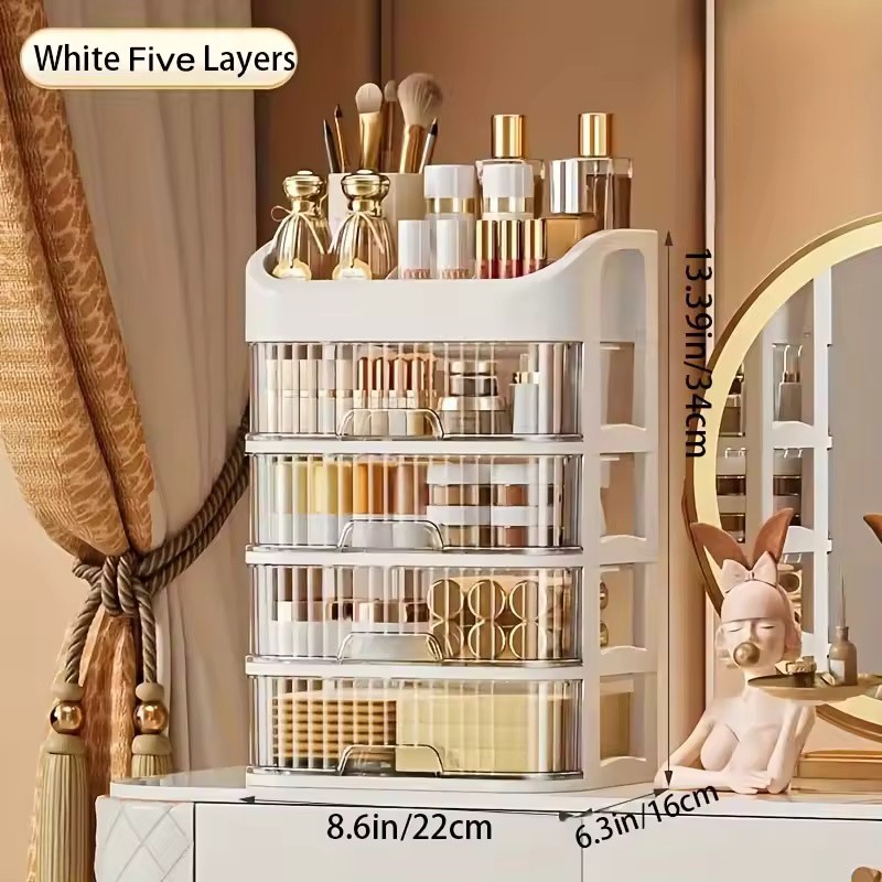 2-Layer Cosmetic Storage Box with Transparent Drawer