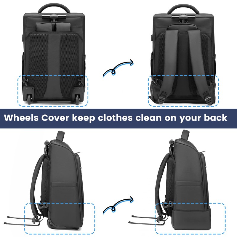 GOTECH Rolling Backpack Waterproof Commuter Backpack with Wheels for Business,
