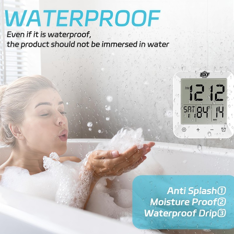 BXF SPORTS Digital Shower Clock Waterproof,Bathroom Extra Large LCD Screen