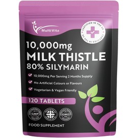 Milk Thistle Tablets 80% Silymarin High Strength 10,000mg Per Serving 2 Months Supply, 120 Vegan Tablets - Milk Thistle Capsules Alternative - Premium Supplement Made in UK