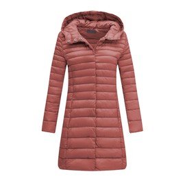 Bellivera Women's Puffer Jacket Quilted Lightweight Padding Hood Packable Bubble Coat 7148A Coral M