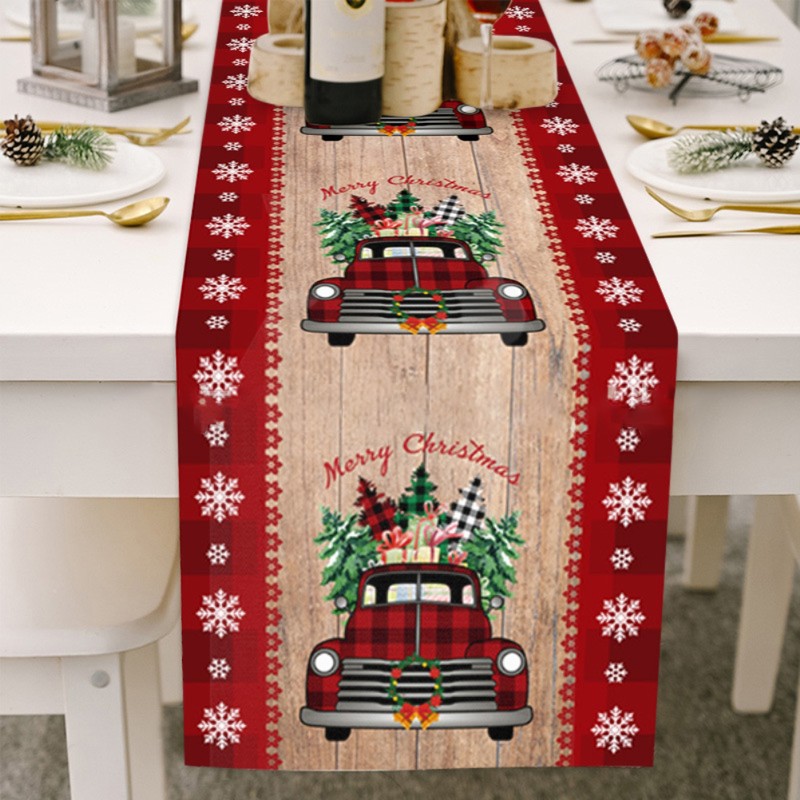 Christmas Gnome Table Runner Dwarf Striped Cotton and Linen Tablecloth
