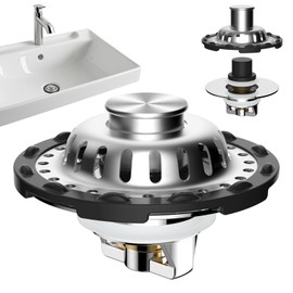 Universal Bathroom Sink Drain Strainer Hair Catcher, Brass Metal 3 in 1 Pop-up Bathroom Sink Stopper Fit for Standard 1.1''~2.36'' Basin Hole, Chrome