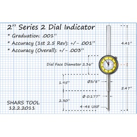 Shars 0-2" High Precision Dial Indicator, Yellow Face, 0.001" Graduation 303-3115Y P]