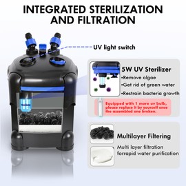 AMOSIJOY 172GPH Canister Filter, Ultra-Quiet External Aquarium Filter with Free Media for Large Fish Tanks and Aquariums (172GPH)