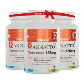 WELLNESS EXTRACT Eannatto Tocotrienols Vitamin E Supplements Tocopherol Free, Non-GMO, Gluten Free & Antioxidant125MG 60 Softgels (Pack of 3)