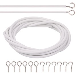 Trimming Shop Net Curtain Wire & Hooks Set | 2m Curtain Cord, 6 Eyes & 6 Hooks Durable Cut to Any Size Multipurpose Curtain Wire Kit for Net voile Curtain Cable Wire - White