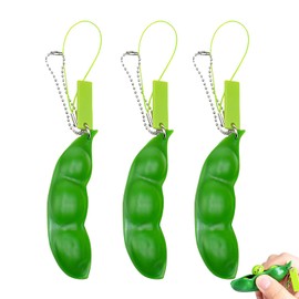 Pack of 3 ADHD Fidget Toys, Fidget Key Ring, Pea, Stress Toys, Squeeze Beans Key Ring, for Keys, Anti-Stress Relieving (Green)