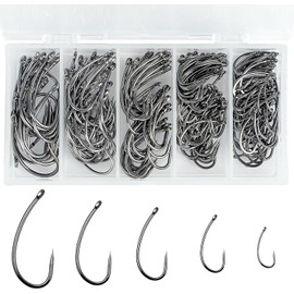 200pcs Carp Fishing Hooks Kit,Barbless Curved Shank Carp Hooks for Carp Hair Rigs Fly Tying Hooks Freshwater Saltwater Fishing Tackle