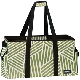 DSDCDJ Sturdy Extra Large Utility Tote Bag with Hard Bottom & Hard Sides, Collapsible Oversized Tote Bag with Handles for Grocery, Beach, Picnics, Camping, Laundry, Car (22.5"x11"x12", Twill Green)