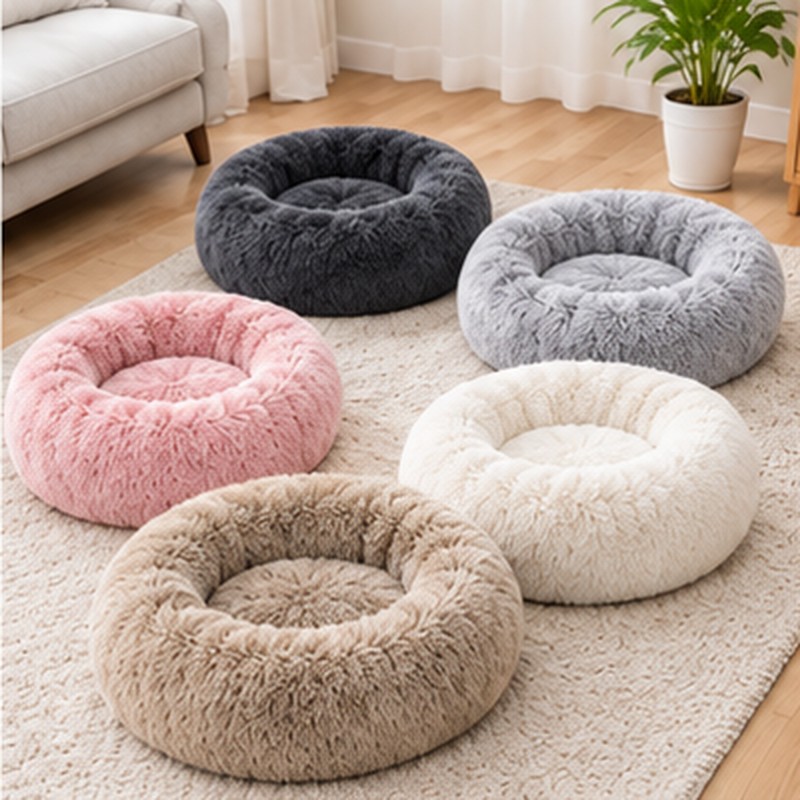 Round Plush Pet Bed for Dogs & Cats – Soft