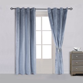Cherry Home Super Soft Luxury Velvet Stone Blue Light Blocking Drapes Room Darkening Curtains Panel Grommet Drapery 52 by 108 inch Dusty Blue,2 Panels