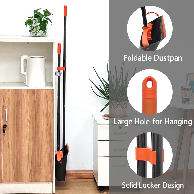 Broom and Dustpan Set for Home, JEHONN Long Handle Lightweight