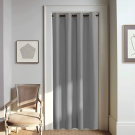 NICETOWN Blackout Silver Grey Doorway Curtain - Solid Thermal Insulated Grommet Room Darkening Privacy Window Drape Sound Dampening for Bedroom/Living Room (W46 x L80, 1 Panel)