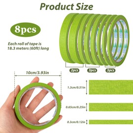 KALIONE Pinstripe Tape - 8 Rolls, 1/8, 1/4, 1/2 inch, Green, Pinstriping, Paint, Wall, DIY, Auto